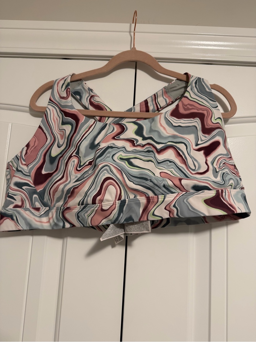 Women's Marble-Print sports bra — Pink, Blue & Green